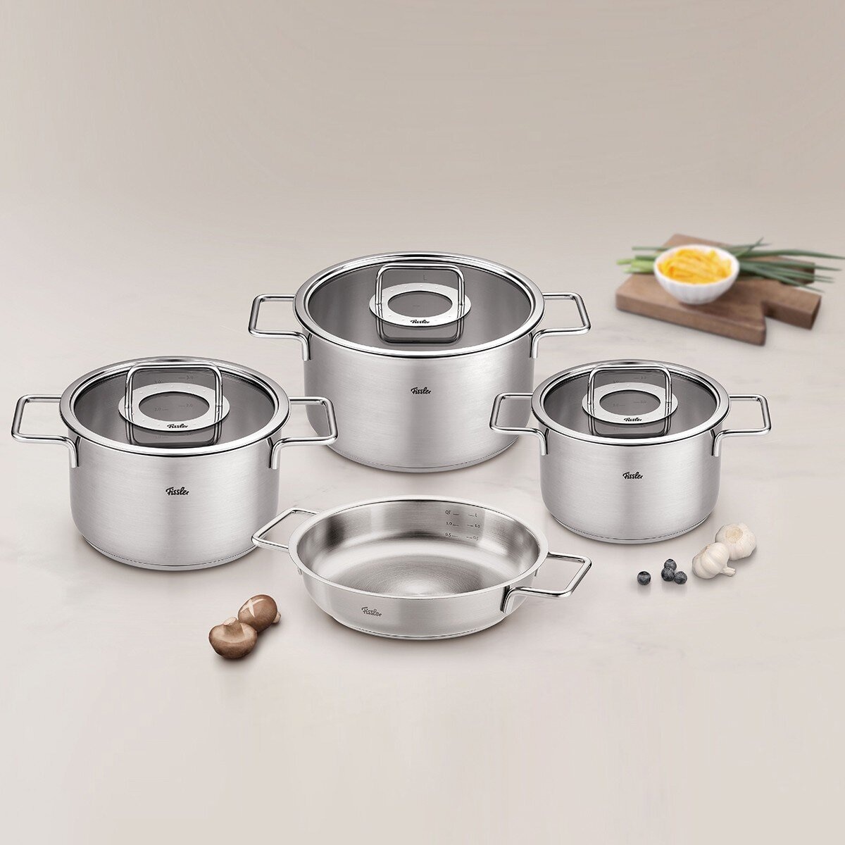 Fissler German Made Stainless Steel Cookware With Glass Lid X 7-Piece Set
