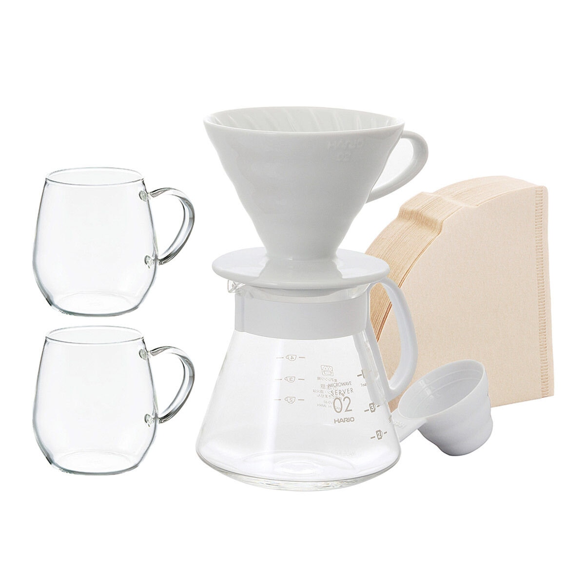 Hario V60手沖咖啡套組含玻璃杯 2入組