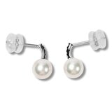 Tokyo Pearl 鉑金 6.5公釐 - 7.0公釐 Akoya 珍珠鑽石耳環