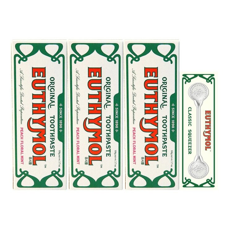 EUTHYMOL 英國百年牙膏禮盒 蜜桃花香 106公克 X 3入 + 擠牙膏器 X 1入 EUTHYMOL 英國百年牙膏禮盒 蜜桃花香 106公克 X 3入 + 擠牙膏器 X 1入