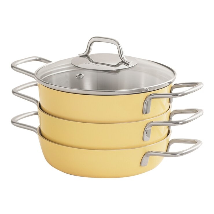 Edelkochen 不鏽鋼雙耳鍋具 含玻璃上蓋4件組 黃色