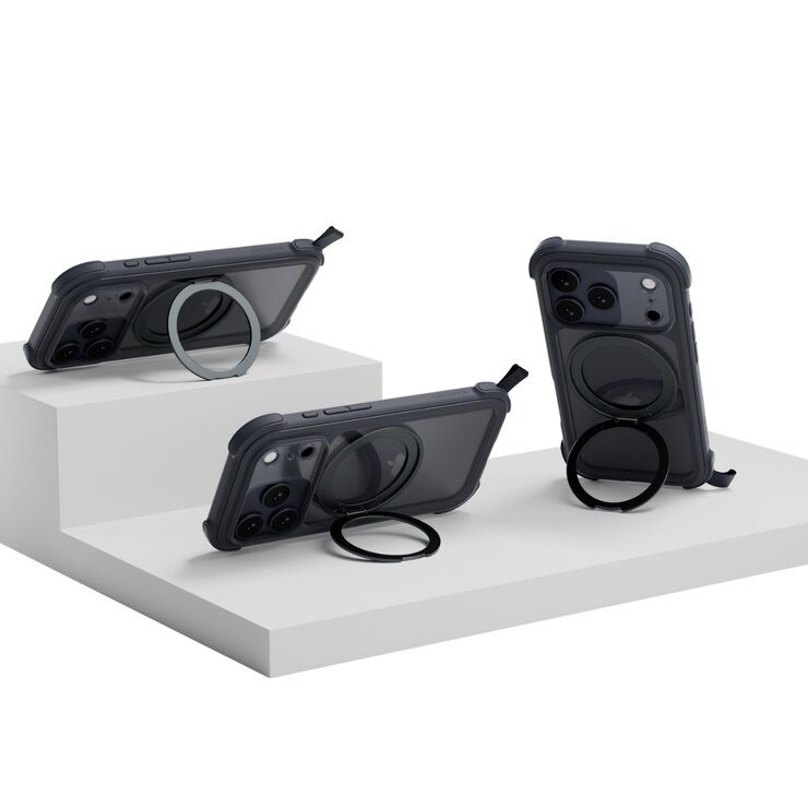 MAGEASY Odyssey Stand M 超軍規防摔磁吸支架手機殼 iPhone 17 Pro(皮革午夜) + 鏡頭保護貼Lenz 鈦合金(鈦白) + Vetro 9H 鋼化玻璃保護膜