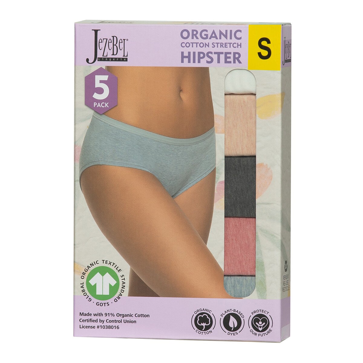 Jezebel 女有機棉內褲五入組 白 + 膚 + 深灰 + 玫紅 + 藍