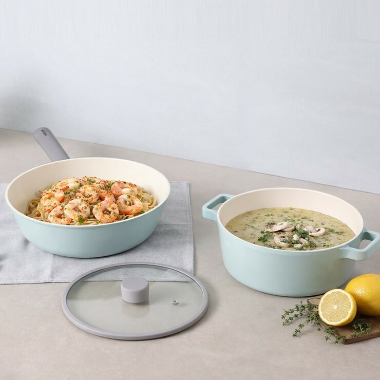 Neoflam 陶瓷不沾塗層鍋具 含玻璃上蓋 3件組 綠