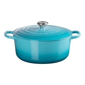 Le Creuset 雙耳圓形鑄鐵鍋 含鋼頭鍋蓋 28公分 加勒比海藍