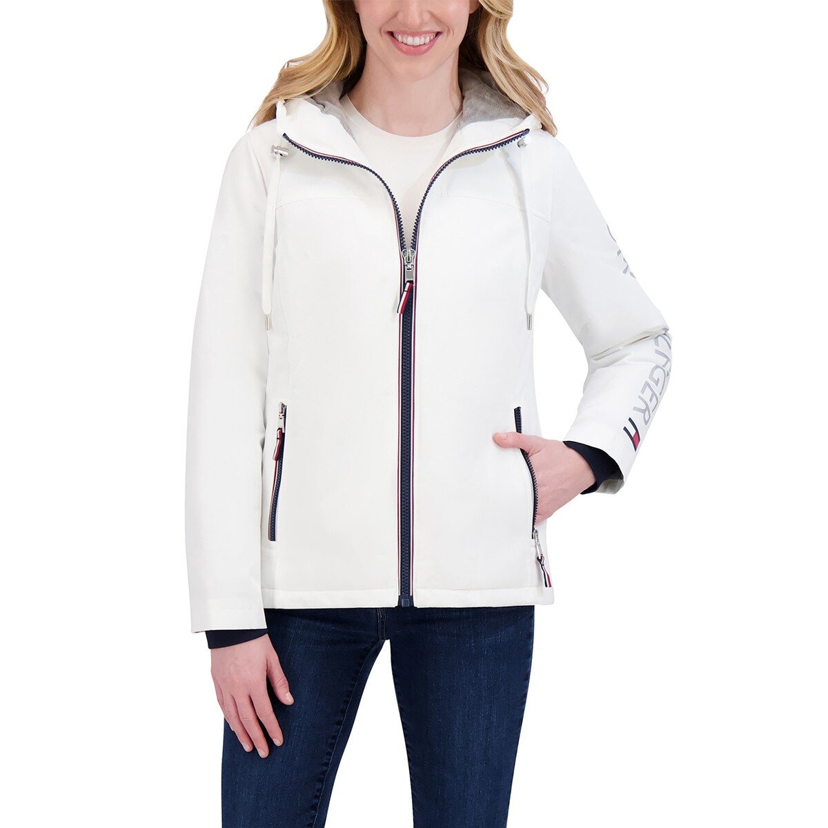 Tommy Hilfiger 女軟殼連帽外套 白