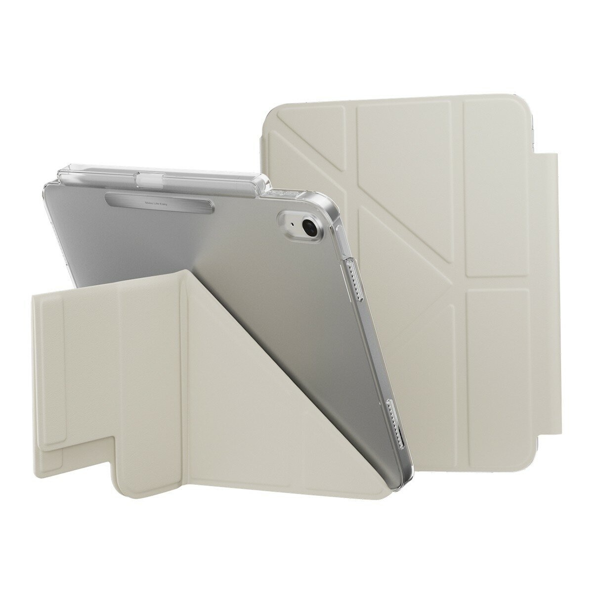 MAGEASY Facet 全方位支架透明背蓋保護套 (筆槽款) 適用於 2022 iPad 10 & 2025 iPad A16 星光白