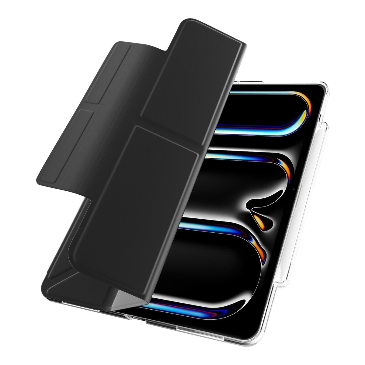 MAGEASY Facet 全方位支架透明背蓋保護套 (筆槽款) 適用於 2024 iPad Pro 13吋 黑