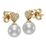 0.08克拉 14K黃K金 鑽石珍珠耳環