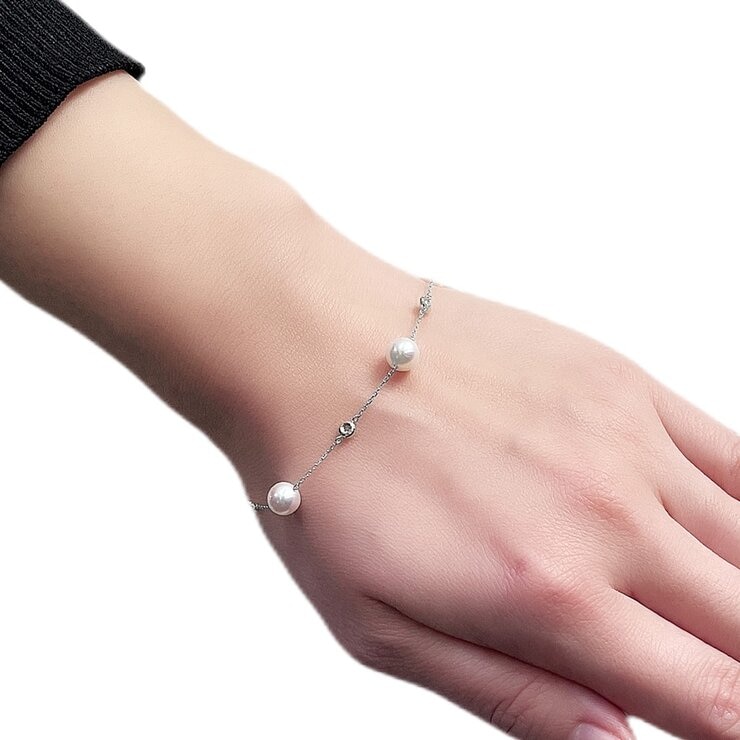 Tokyo Pearl 18K白K金 6.0公釐 - 6.5公釐 Akoya 珍珠鑽石手環 - 153113