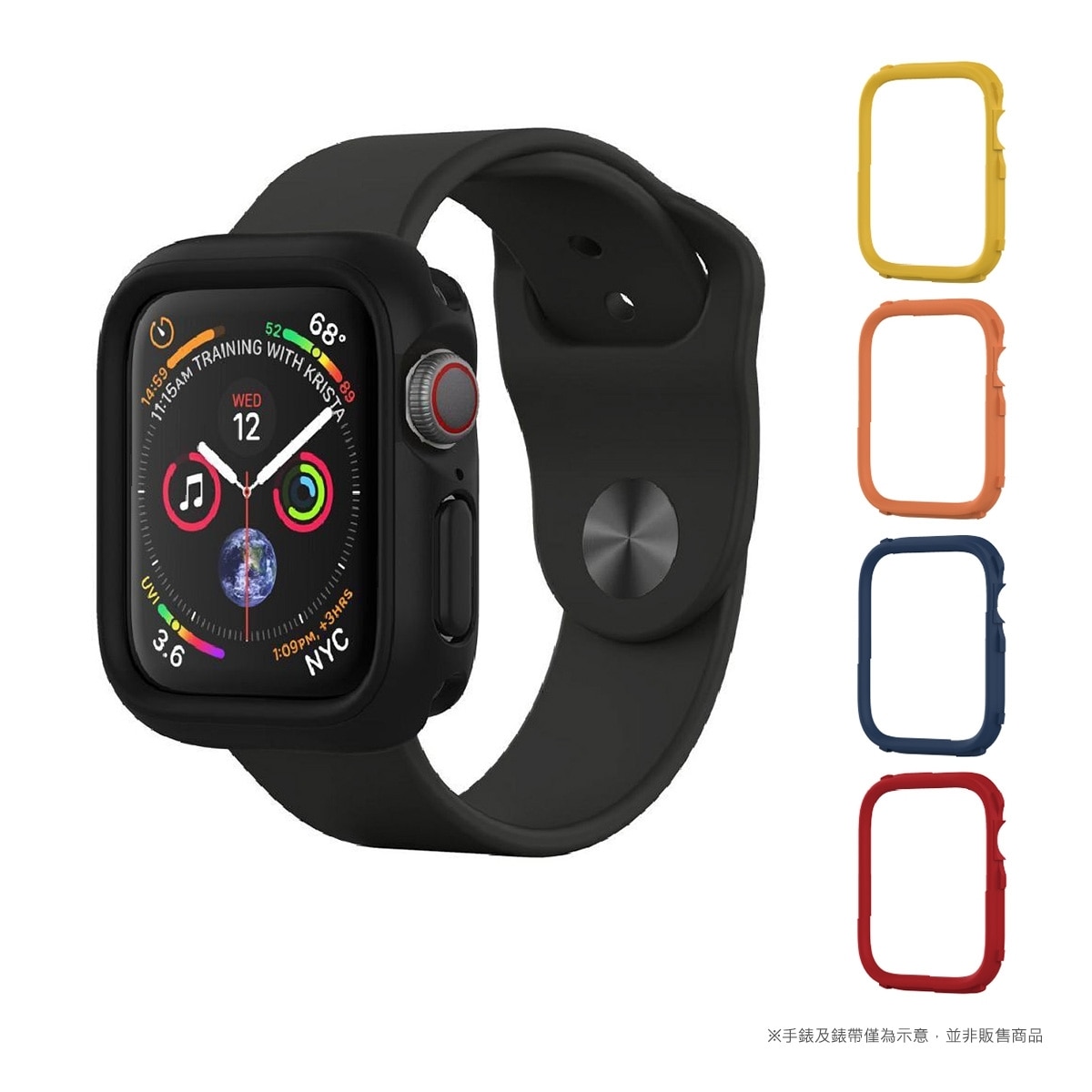 犀牛盾 Apple Watch 44公厘 Crashguard NX  防摔邊框手錶保護殼黑(適用Apple watch Series 6, SE, Series 5, Series 4) +4 飾條 (紅/藍/黃/橘)