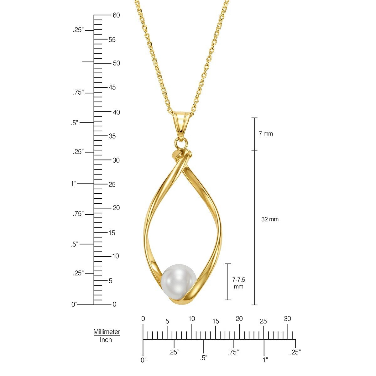 淡水珍珠項鍊 14K黃K金 7公釐-7.5公釐