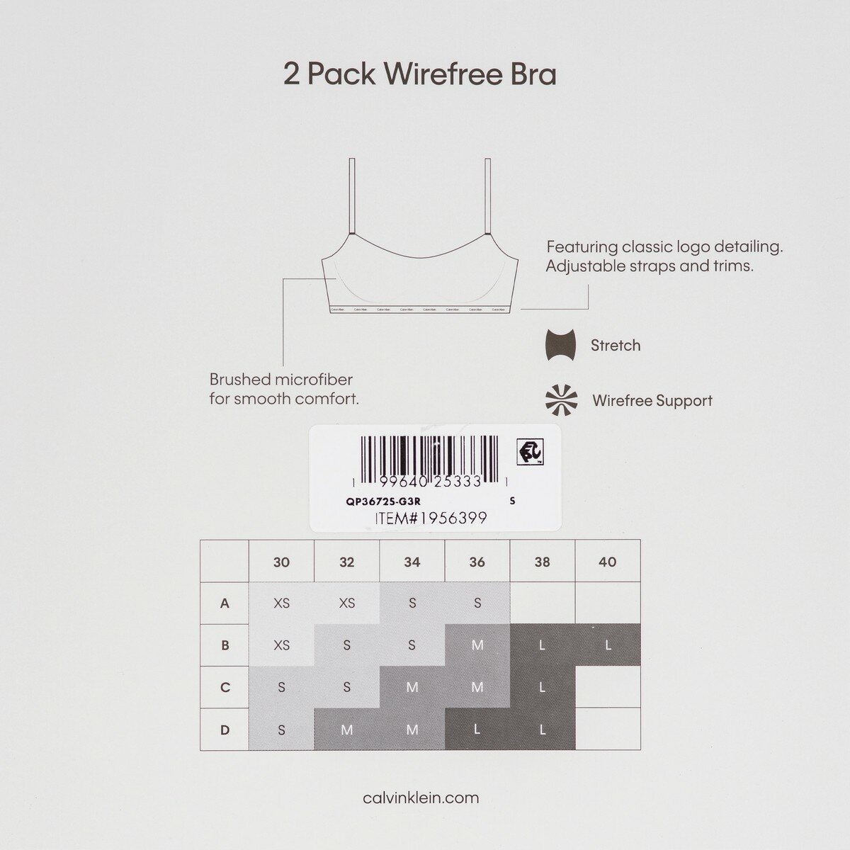 Calvin Klein 女無鋼圈內衣兩入組 黑+灰