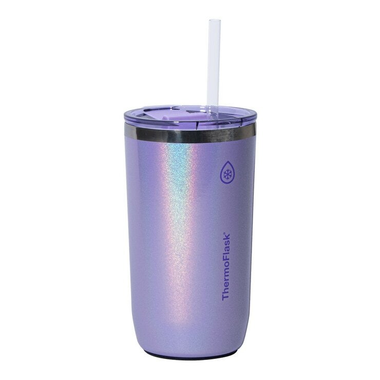 ThermoFlask 不鏽鋼保冷保溫馬克杯 含吸管 474毫升 X 2件組 紫+綠 ThermoFlask 不鏽鋼保冷保溫馬克杯 含吸管 474毫升 X 2件組 紫+綠