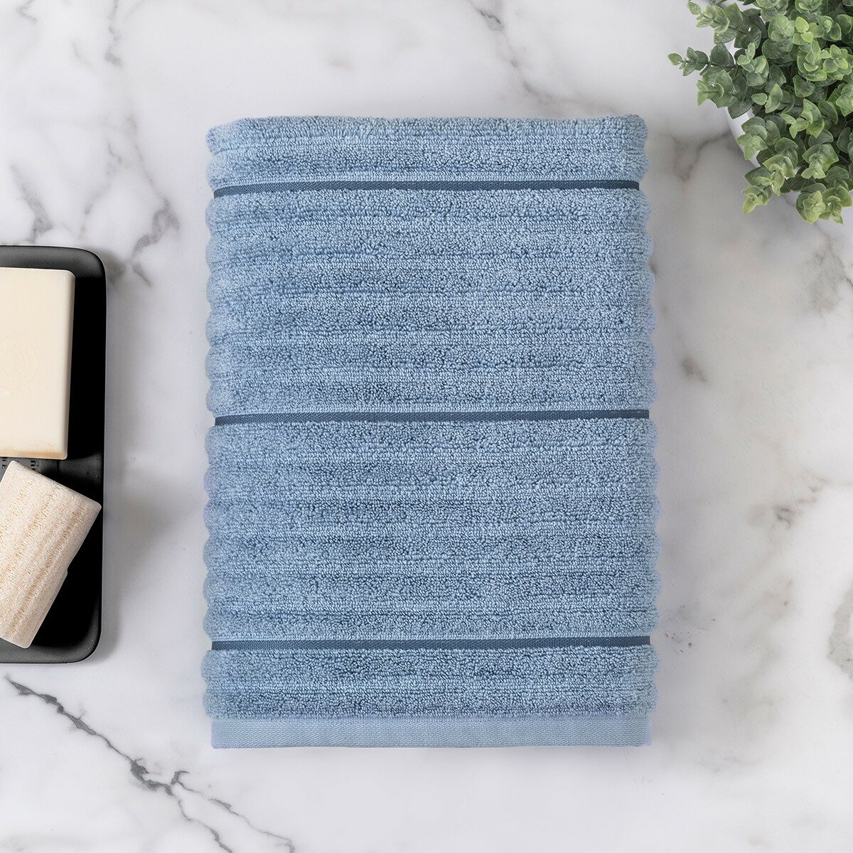 Welhome 波紋純棉浴巾 76公分 X 147公分 藍