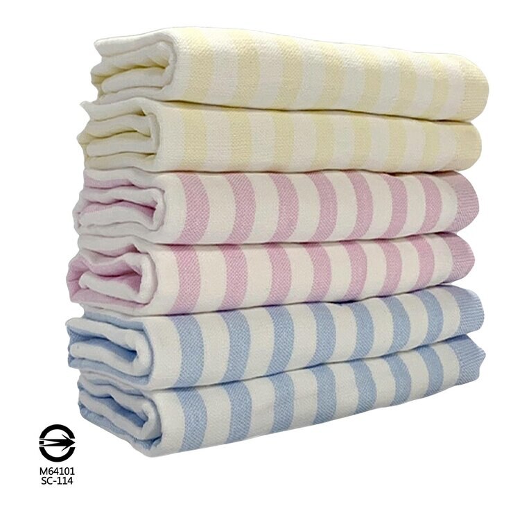 Gemini 純棉無捻紗布方巾 6入 34公分 X 34公分 條紋刺繡