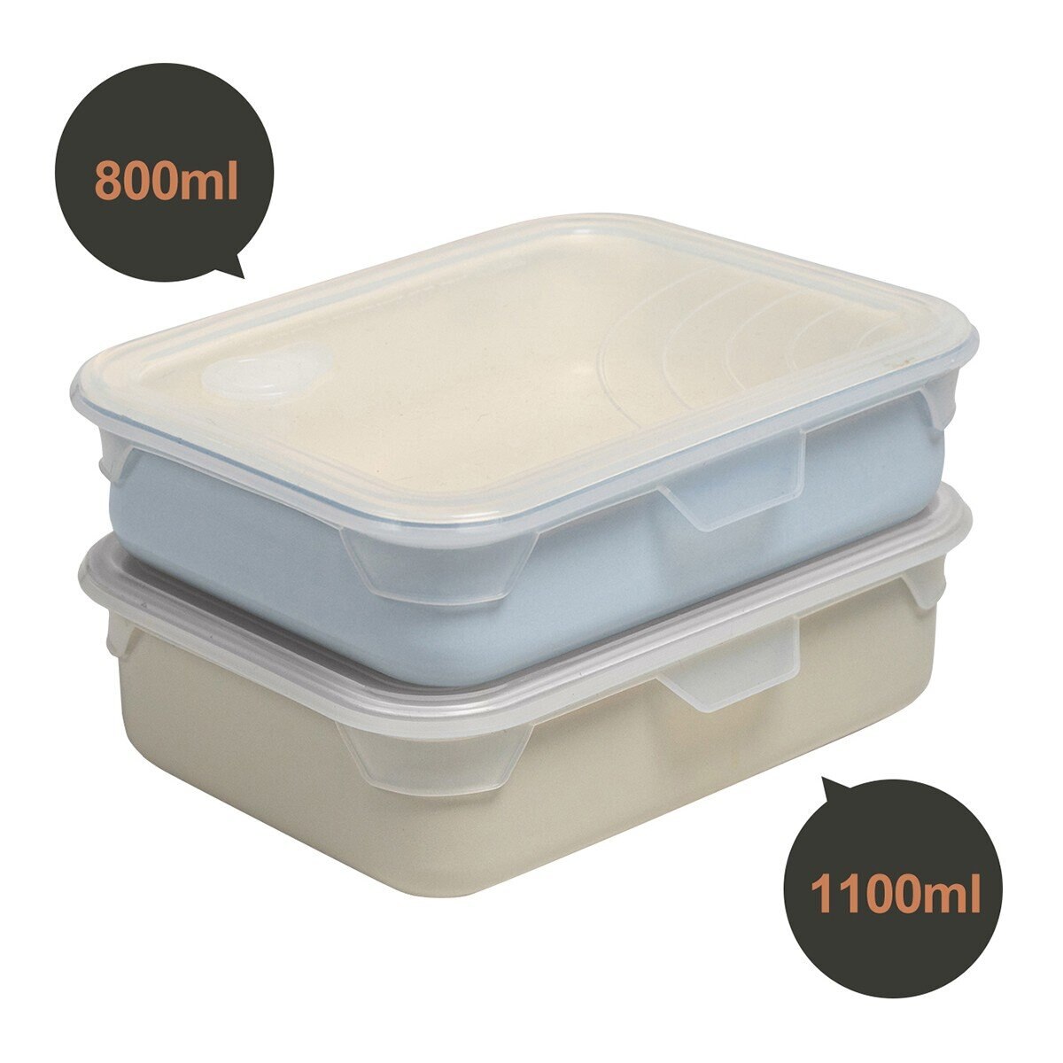 SWANZ 天鵝瓷 不沾石墨烯保鮮盒 800毫升 + 1100毫升 含蓋4件組 藍 + 米白