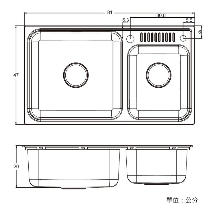 Kohler Cuff 32吋 不鏽鋼雙槽廚房水槽