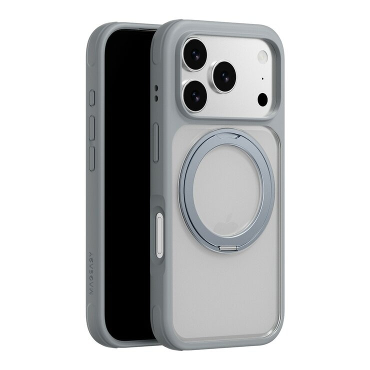 MAGEASY MagStand 360 M 磁吸旋轉支架防摔手機殼 iPhone 17 Pro(迷霧) + 鏡頭保護貼Lenz(珊瑚) + Vetro 9H 鋼化玻璃保護膜