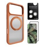MAGEASY MagStand 360 M 磁吸旋轉支架防摔手機殼 iPhone 17 Pro Max(珊瑚) + 鏡頭保護貼Lenz 鈦合金(鈦白) + Vetro 9H 鋼化玻璃保護膜