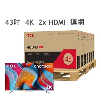TCL 43吋 4K智慧連網顯示器不含視訊盒 43P725 7台