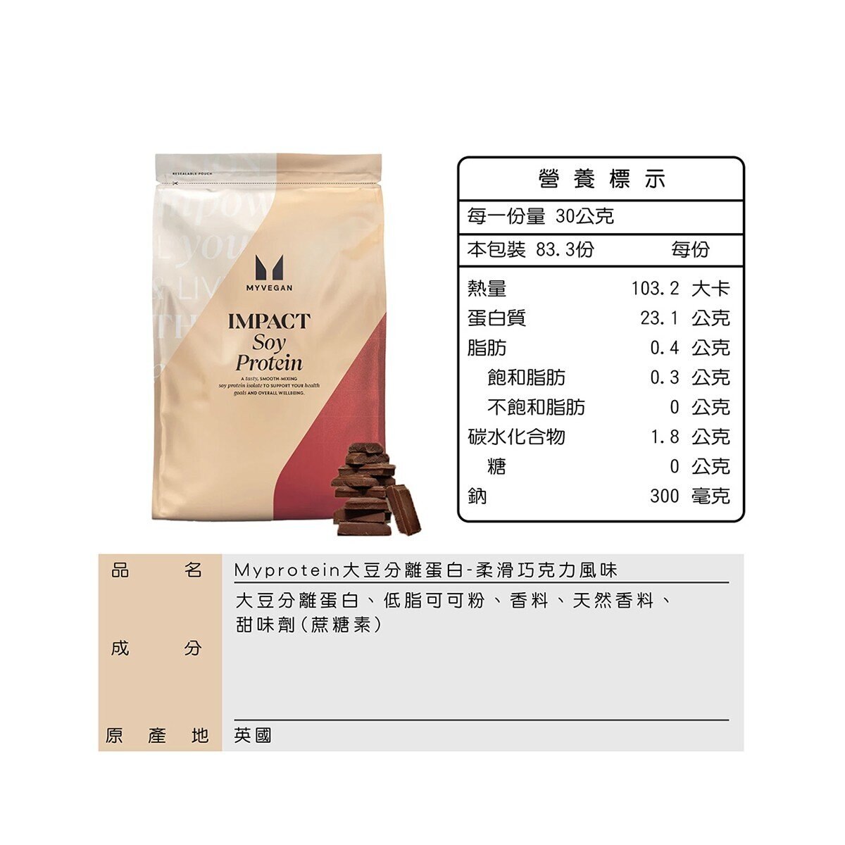 Myprotein 大豆分離蛋白粉 柔滑巧克力風味 2.5公斤