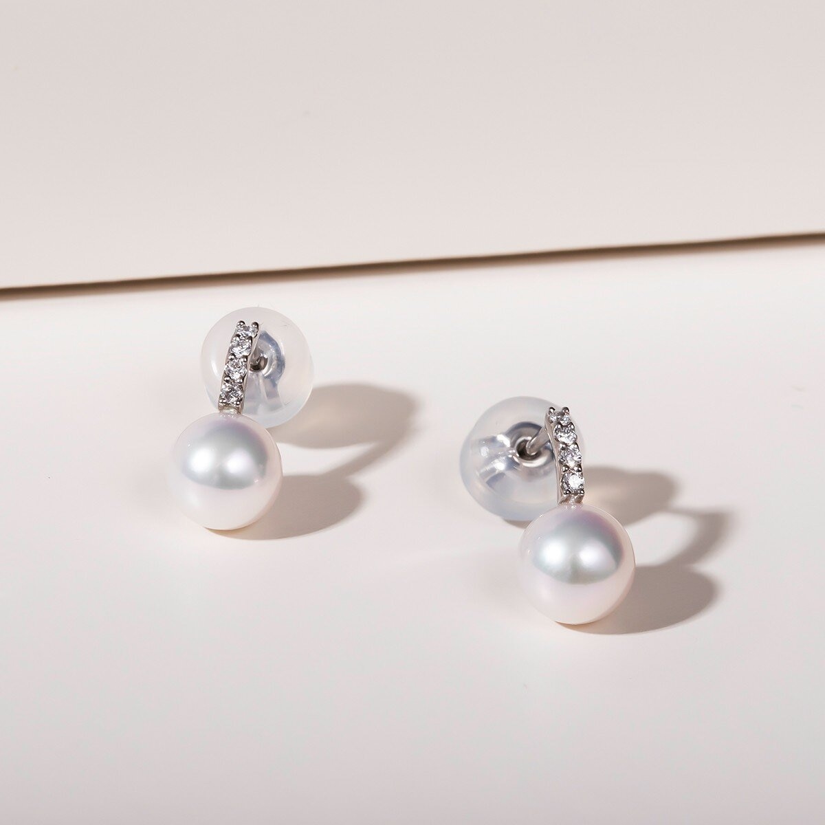 Tokyo Pearl 鉑金 6.5公釐 - 7.0公釐 Akoya 珍珠鑽石耳環