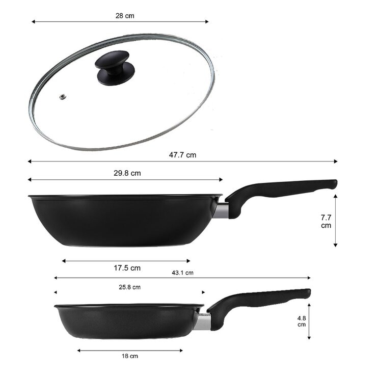 Tefal 法國特福 綠生活系列陶瓷不沾鍋具 含玻璃上蓋 3件組 曜石黑