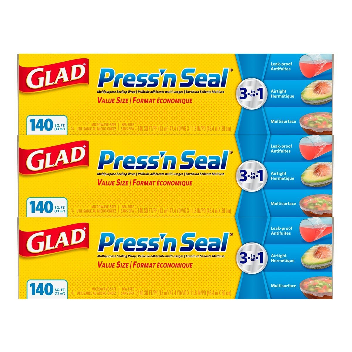 Glad Press’n Seal Plastic Food Wraps 3 Count