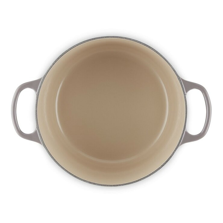 Le Creuset 雙耳圓形鑄鐵深圓鍋 含鋼頭鍋蓋 24公分 燧石灰