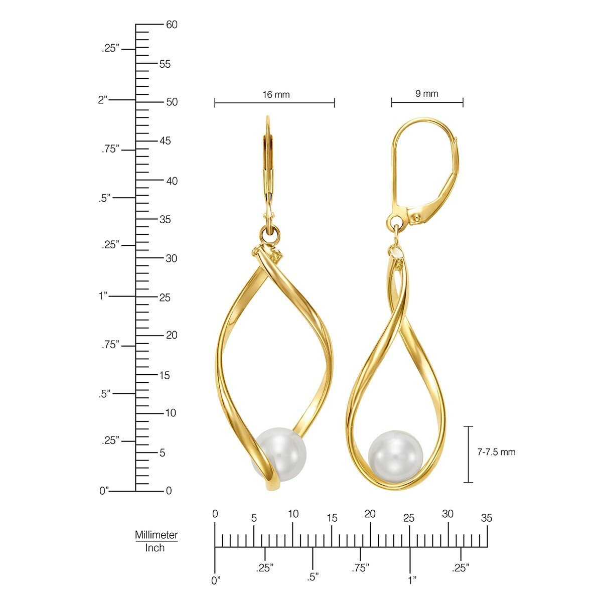 淡水珍珠耳環 14K黃K金 7公釐-7.5公釐