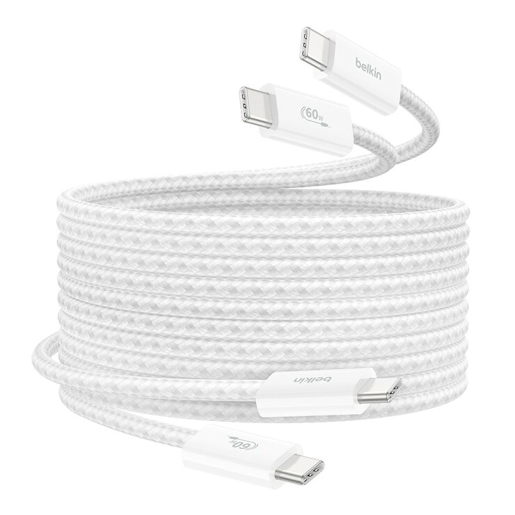 Belkin BoostCharge USB-C to USB-C 編織連接線 (60W 1.5米) 2入組 白 + Belkin BoostCharge Pro 雙USB-C 氮化鎵 充電器 (65W PPS) 2入組 迪士尼系列