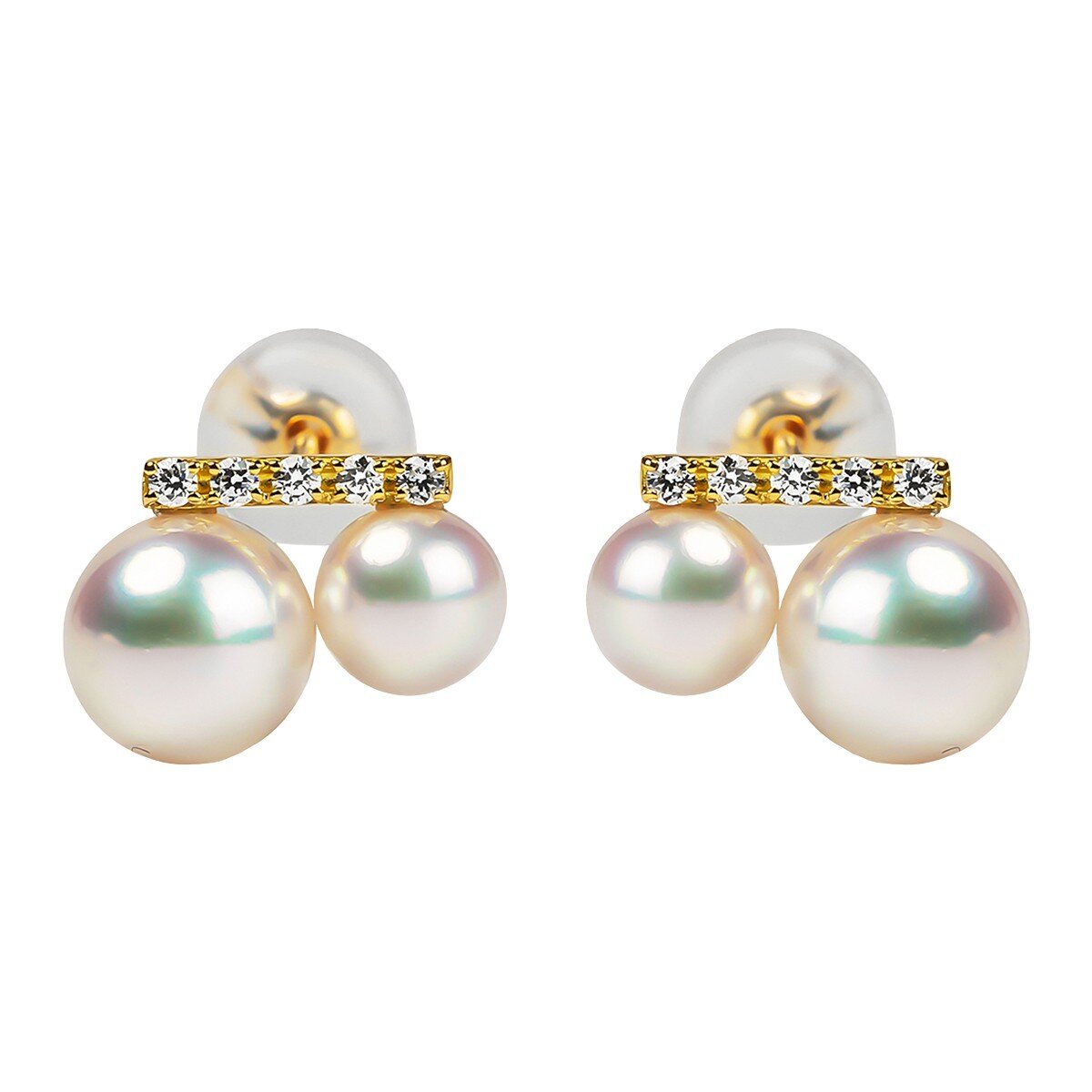 Tokyo Pearl 18K黃K金 4.5公釐 - 6.5公釐 Akoya 珍珠鑽石耳環