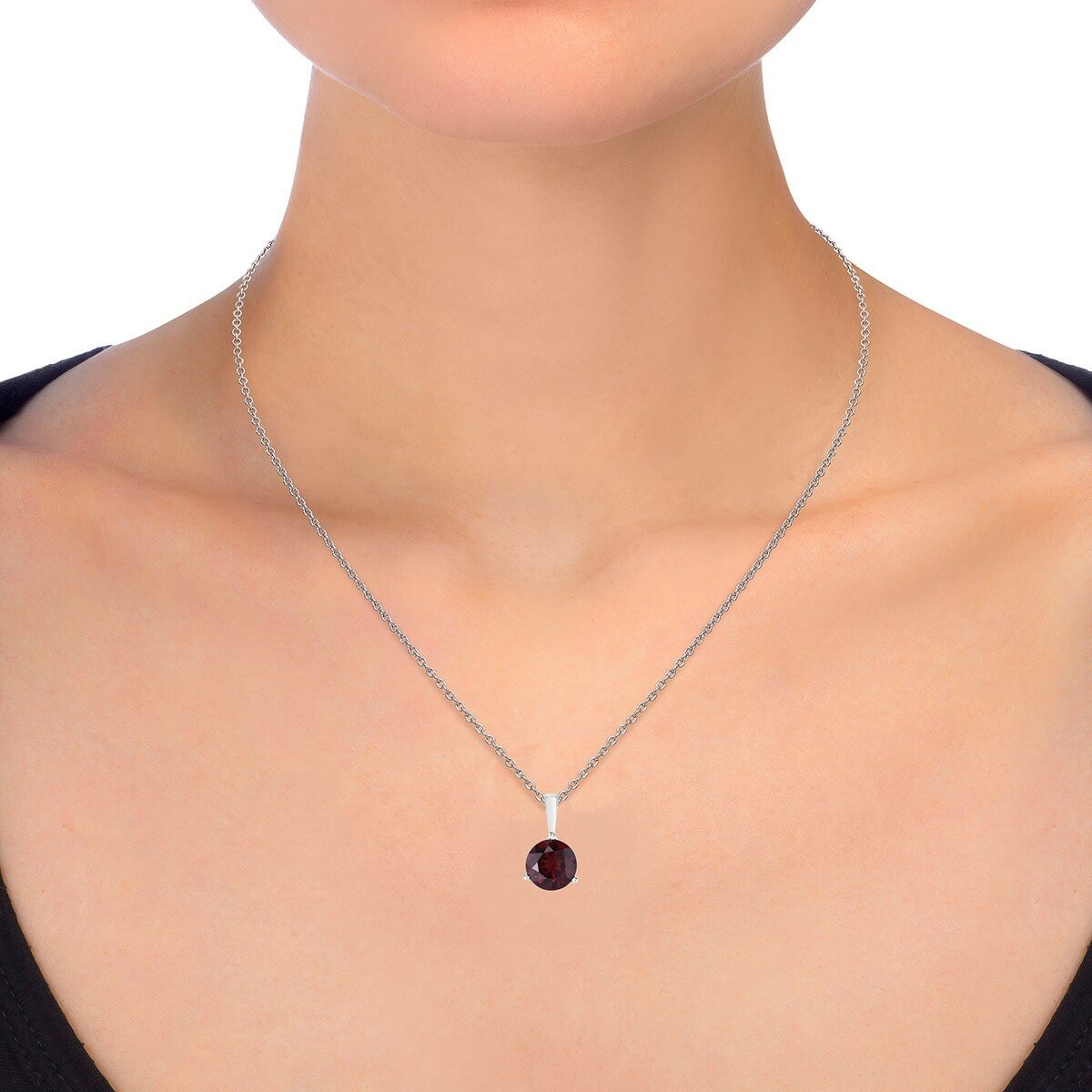 14K白K金 石榴石三爪鑲嵌項鍊