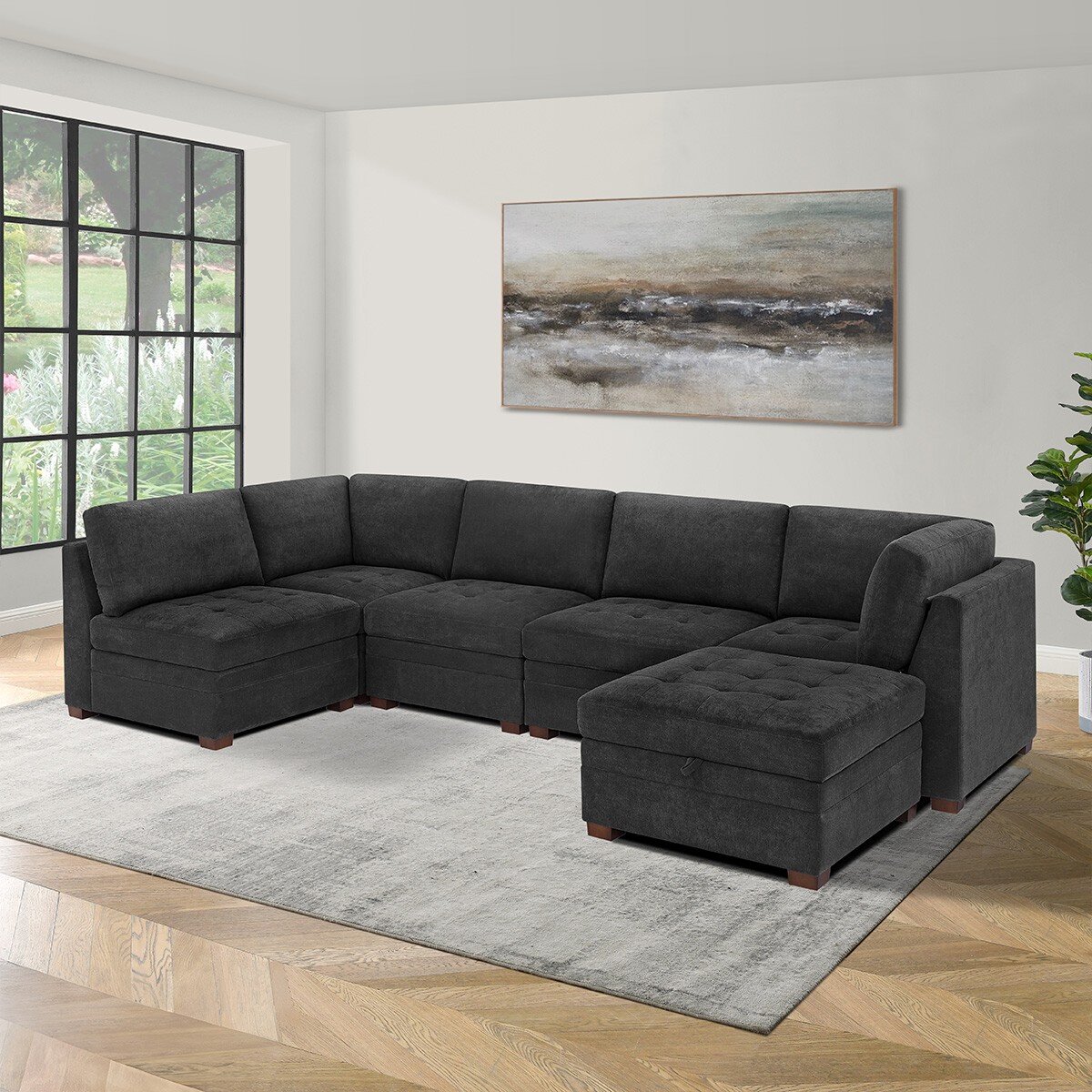 Thomasville 布面L型沙發附腳凳