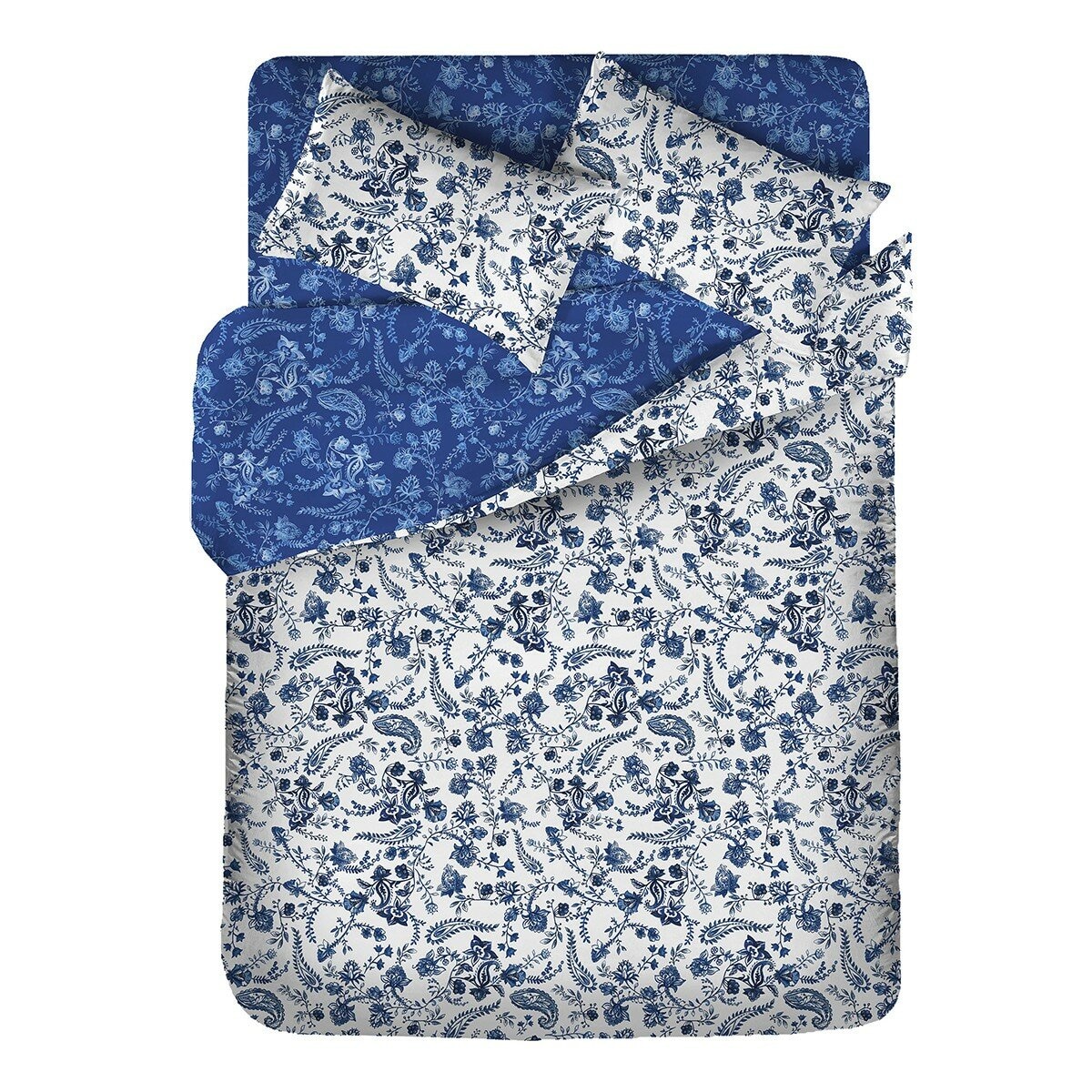 HOYACASA 300織純棉雙人加大床包兩用被套四件組 182公分 X 190公分 藍雨