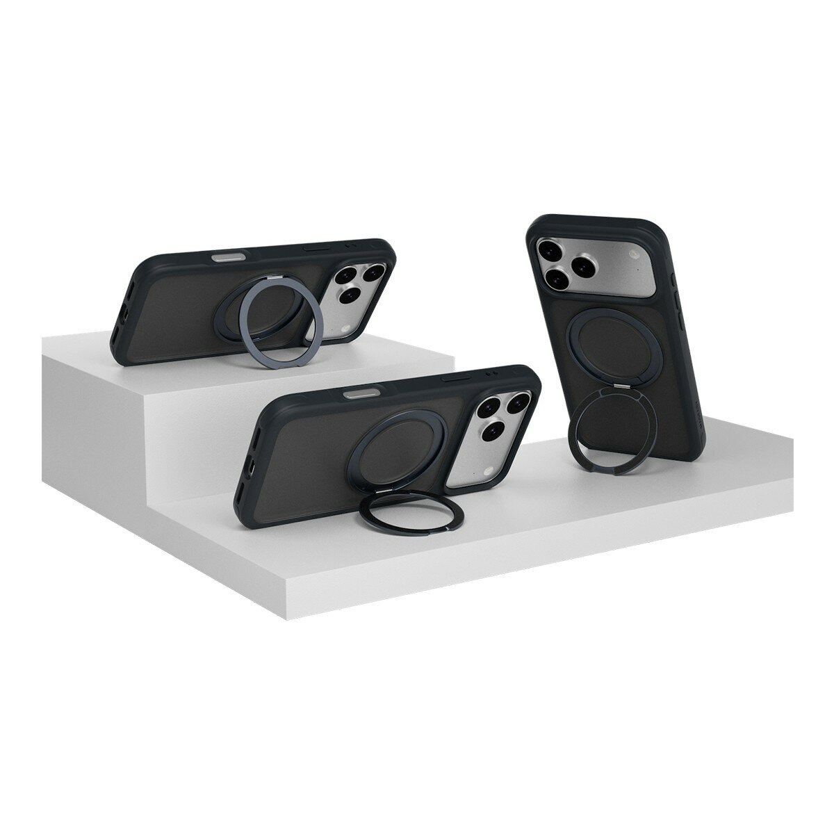 MAGEASY MagStand 360 M 磁吸旋轉支架防摔手機殼 iPhone 17 Pro Max(午夜) + 鏡頭保護貼Lenz 鈦合金(鈦白) + Vetro 9H 鋼化玻璃保護膜