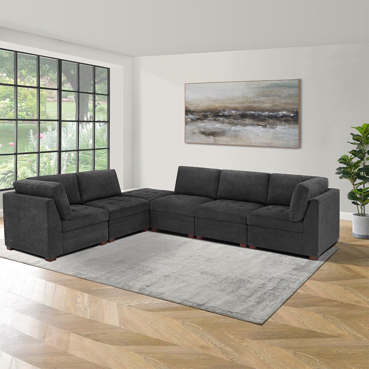 Thomasville 布面L型沙發附腳凳