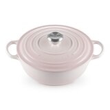 Le Creuset 琺瑯鑄鐵媽咪鍋 含鋼頭鍋蓋 28公分 貝殼粉