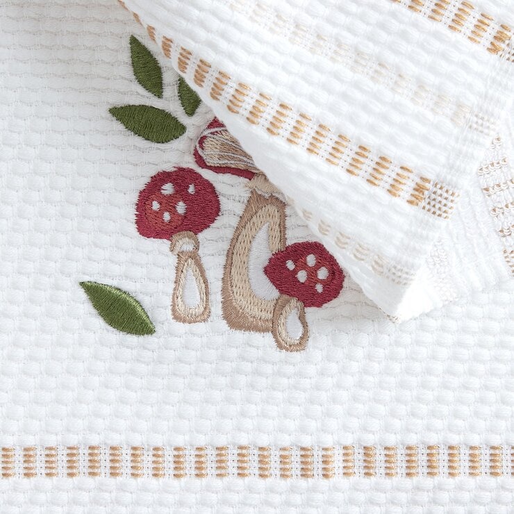 Town & Country 純棉刺繡多用布 4入 43公分 X 71公分 蘑菇
