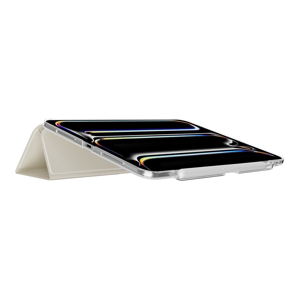 MAGEASY Facet 全方位支架透明背蓋保護套 (筆槽款) 適用於 2024 iPad Pro 11吋 星光白