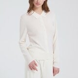 Brush Finch 女長袖羊絨Polo衫 白