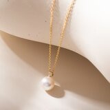 Tokyo Pearl 18K黃K金 8.0公釐 - 8.5公釐 Akoya 珍珠鑽石項鍊