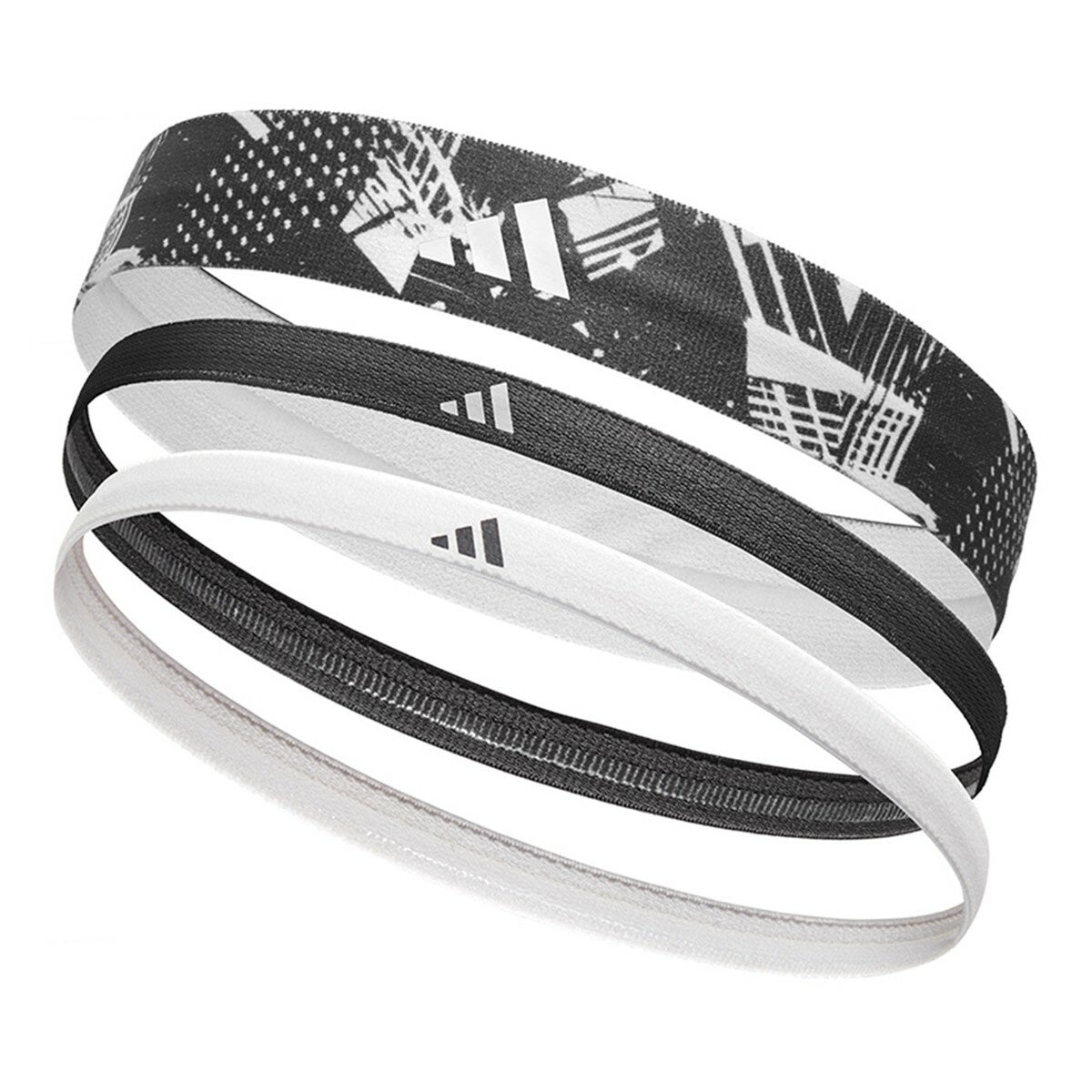 Adidas 止滑運動髮帶組 塗鴉黑+午夜黑+雪花白 Adidas 止滑運動髮帶組 塗鴉黑+午夜黑+雪花白