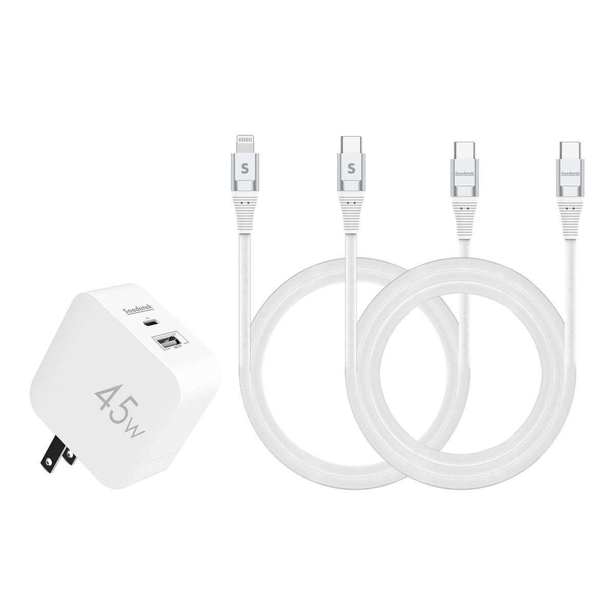 Soodatek PD 45W 高速充電組附 2公尺 USBC to Lightning 和 USBC to