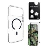 MAGEASY Bright M 不發黃軍規磁吸透明殼 iPhone 17 Pro Max(午夜磁圈) + 鏡頭保護貼Lenz(白色) + Vetro 9H 鋼化玻璃保護膜