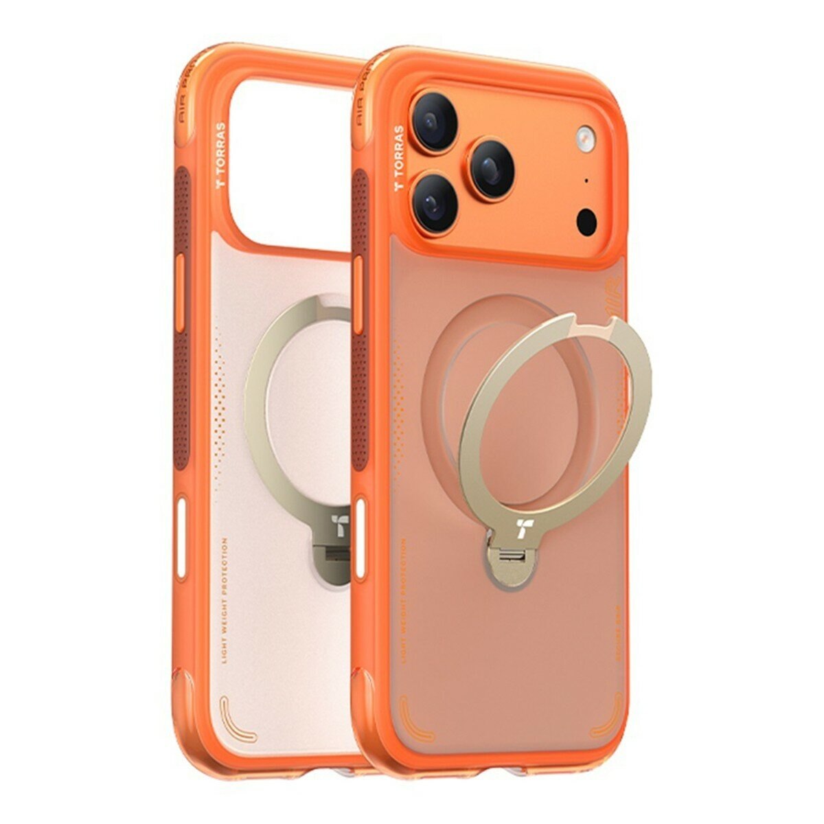 Torras Ostand Spin Air Magnetic Camera Key Swivel Stand Airbag Drop Protection Phone Case iPhone 17 Pro Star Flame Orange + Insta II Master HD Layar Ponsel Penuh Pelindung Kaca Tempered