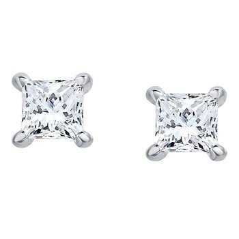 0.5克拉 18K白K金 公主方形鑽石耳環 VS2/I