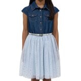 Zunie 女童牛仔拼接洋裝 藍 12T