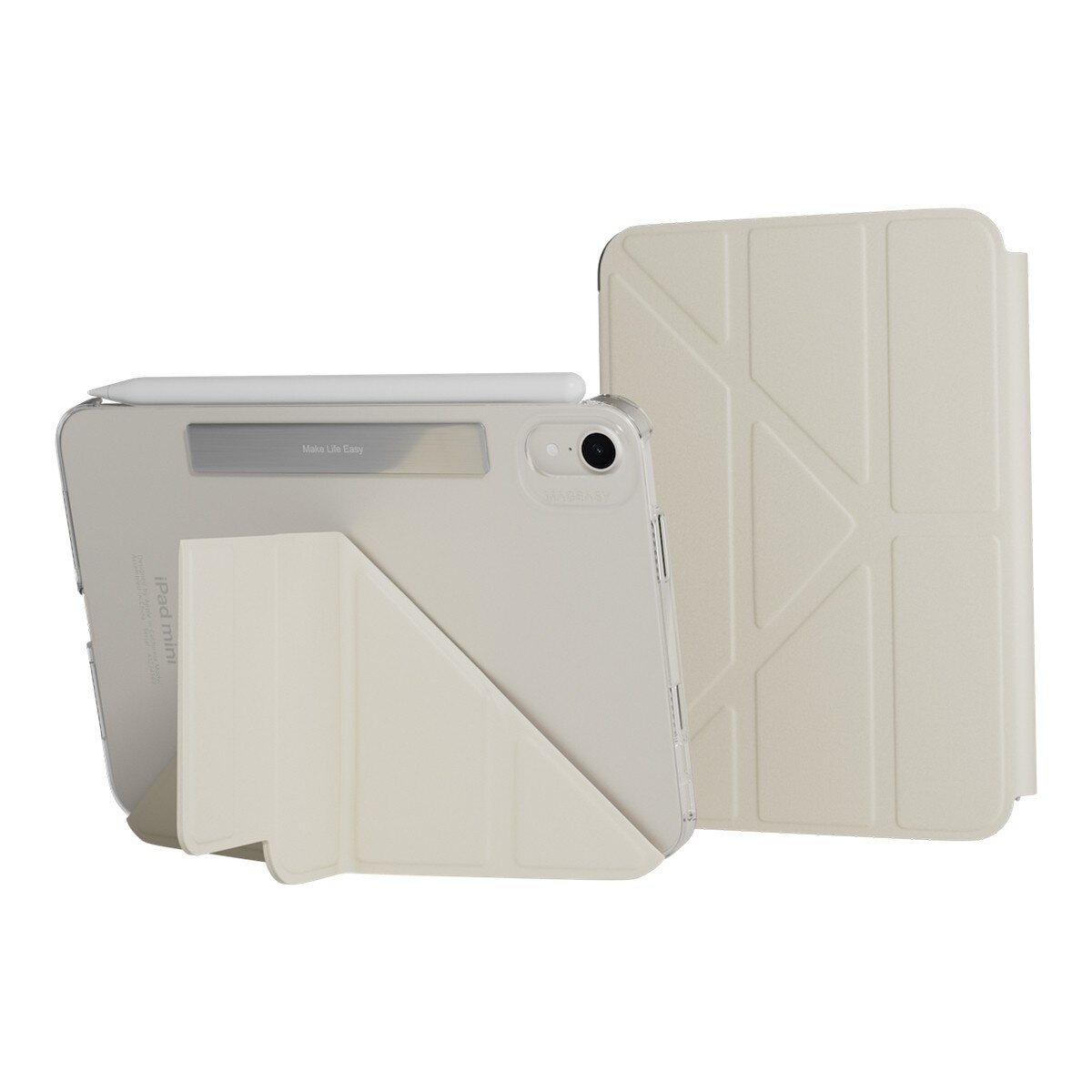 MAGEASY Facet 全方位支架透明背蓋保護套 iPad mini 7 2024 / A17 Pro / iPad mini 6 2021 星光白